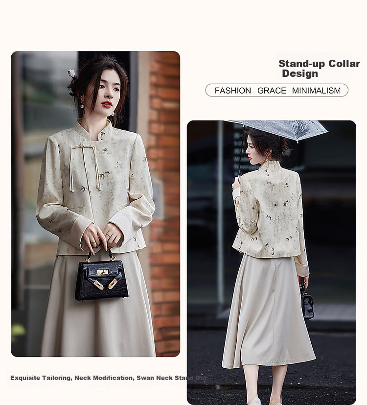Dme [Jinyuhuaohuo] Autumn Chinese-Style New Mandarin Collar Lapel Long-Sleeve Elegant Button-Up Jacket Women's Outerwear 5