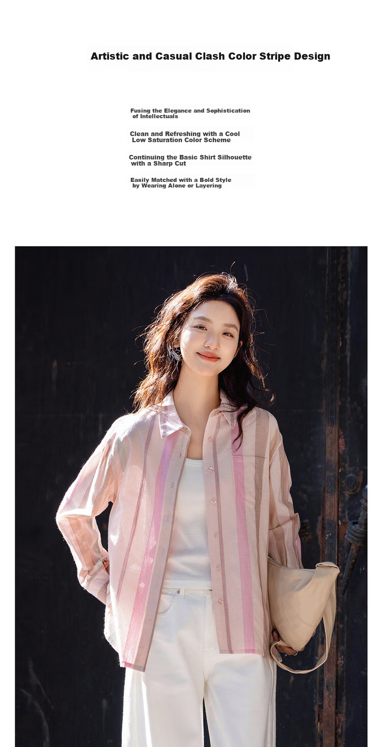 Dme [Layering Essential] Spring Cloud Cotton, Three-Dimensional Lapel Striped Shirt, Loose Comfortable Concealing Blouse, Women's Top 2