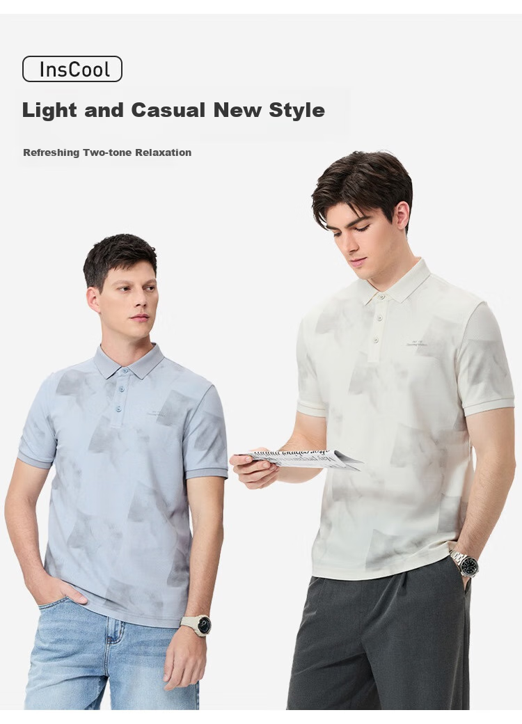 DANCING WOLVES [7A Antibacterial 2A Anti-Mite] Cool Breathable Summer Full-Print Men's Short-Sleeve POLO 801 Off-White XL(180) 6