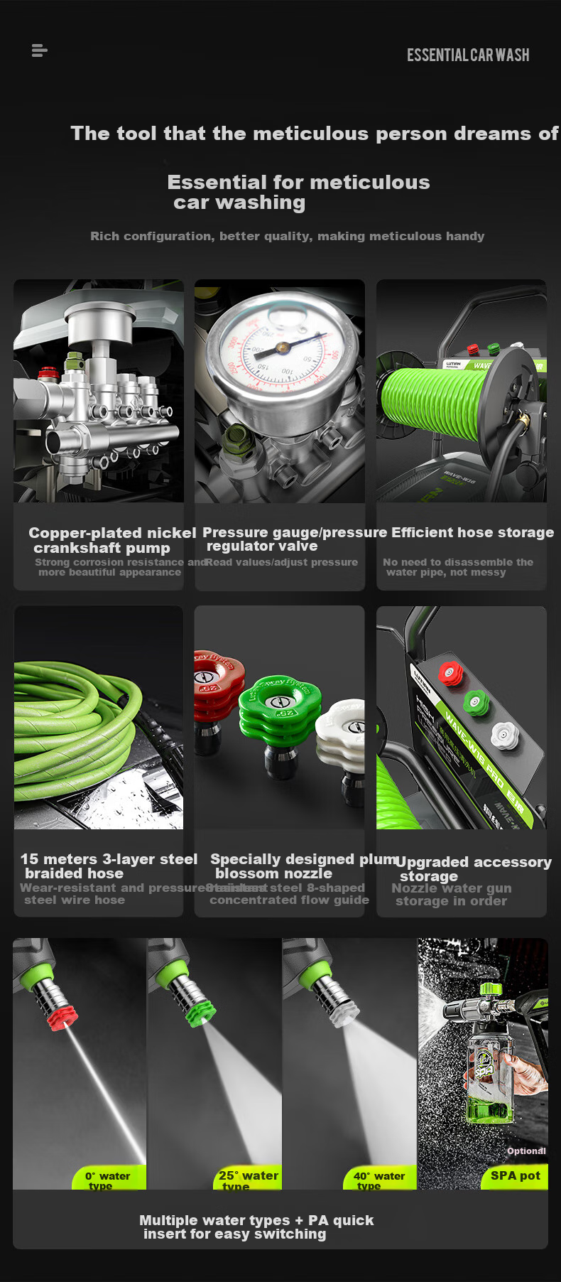 LUTIAN Commercial Industrial Car Wash Machine, High-Power High-Pressure Water Pump, Powerful Cleaning Machine, 220V Flushing Water Gun, Giant Wave PRO 3