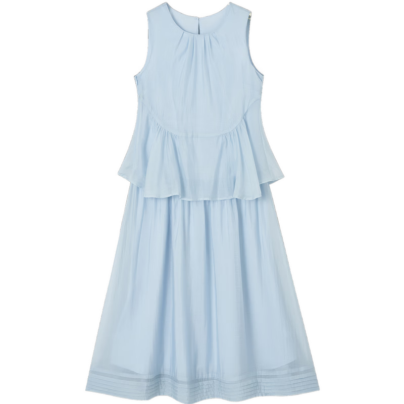 Mt [Shuxiang Laisai] Summer European Style Two-Piece Elegant Sweet Sleeveless Dress for Petite Women, Long Versio