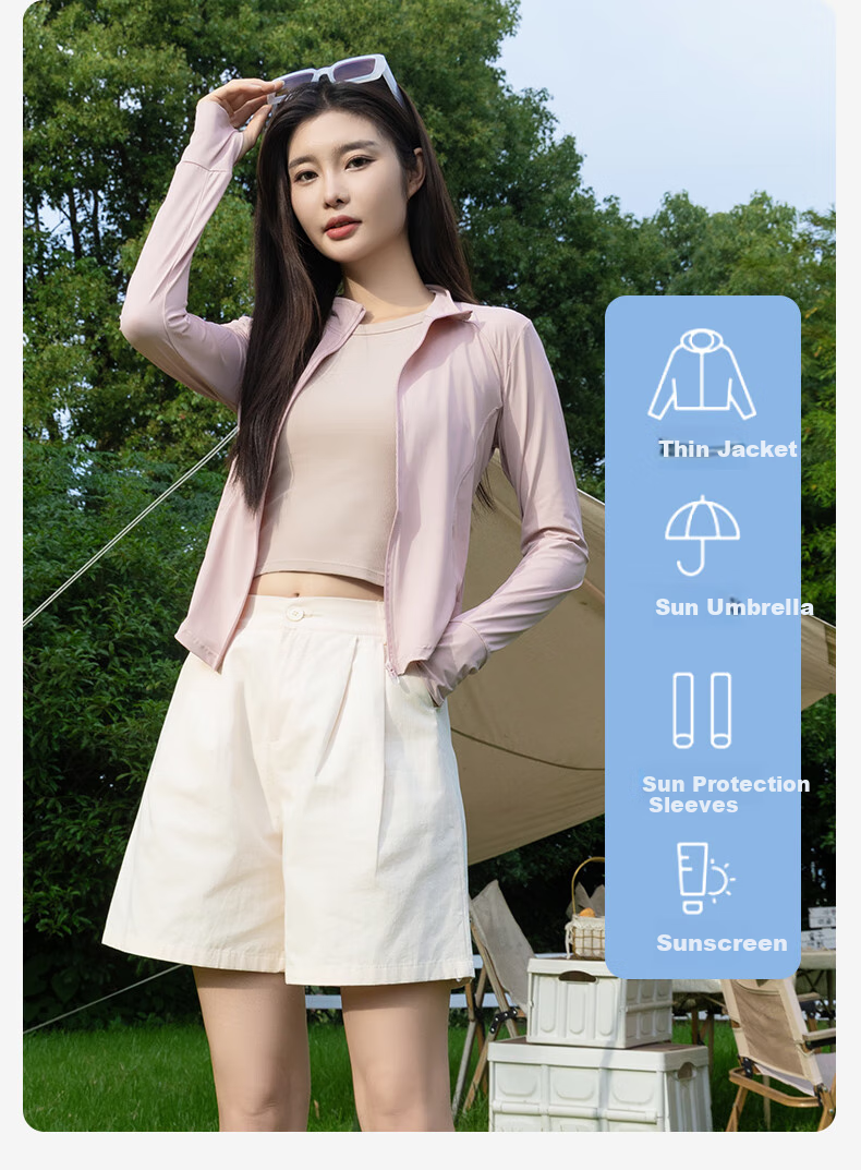 BOPRUIEY Women's Summer Slim Fit Stand Collar UV Protection Ice Silk Cooling Sunscreen Jacket 7
