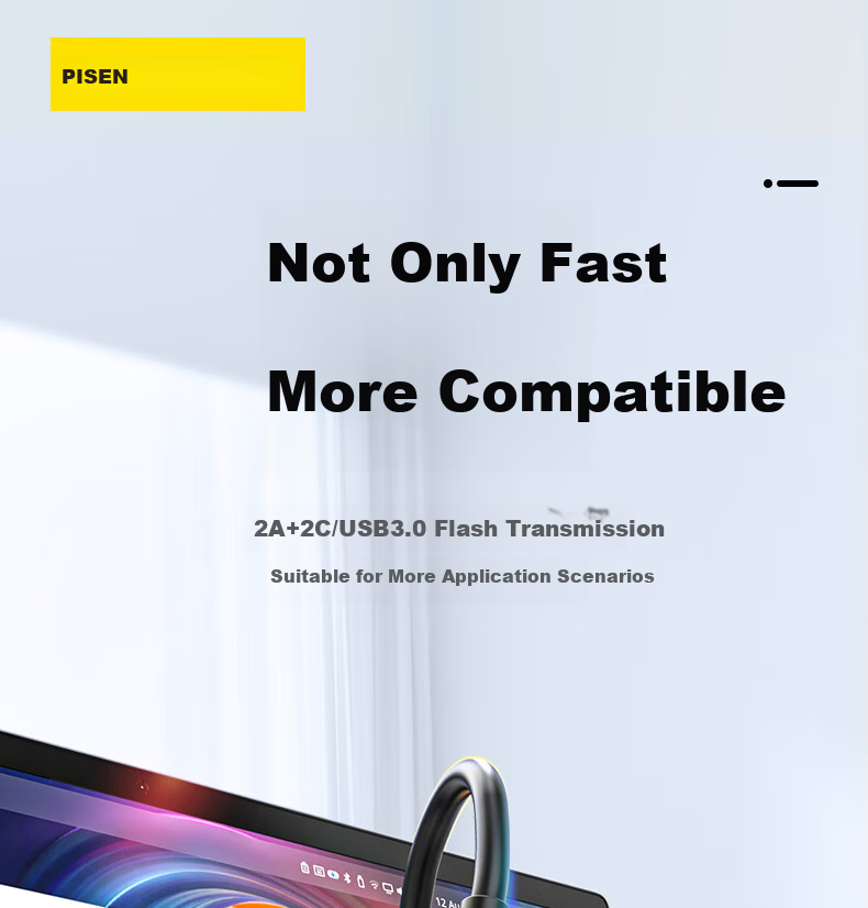 Pisen USB Hub, Multi-Port Adapter, USB 3.0 Splitter, Four-In HUB Concentrator, Laptop External Expansion Dock, USB-C Data Cable, 1 Meter 1