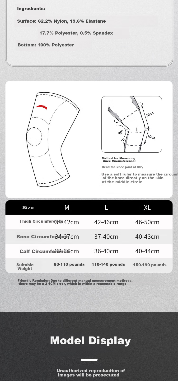 ANTA Sports Knee Brace for Basketball, Running, Badminton, Lightweight Breathable Meniscus Ligament Protective Gear, Gray, Size M, Single Pack 10