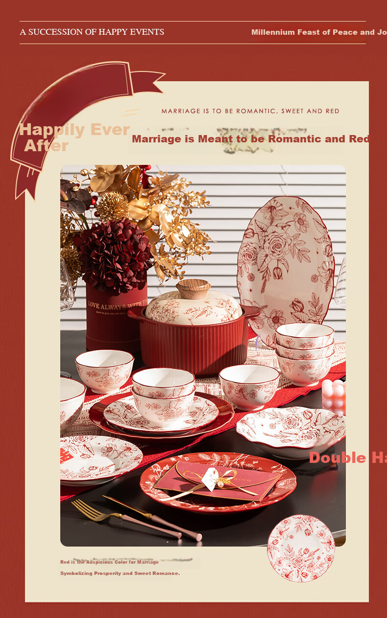 KANGMO Tableware Set, New High-Quality Wedding Gift for Home Use, Ceramic Bowls And Plates, Complete Set of Millennium 18 Pieces 4