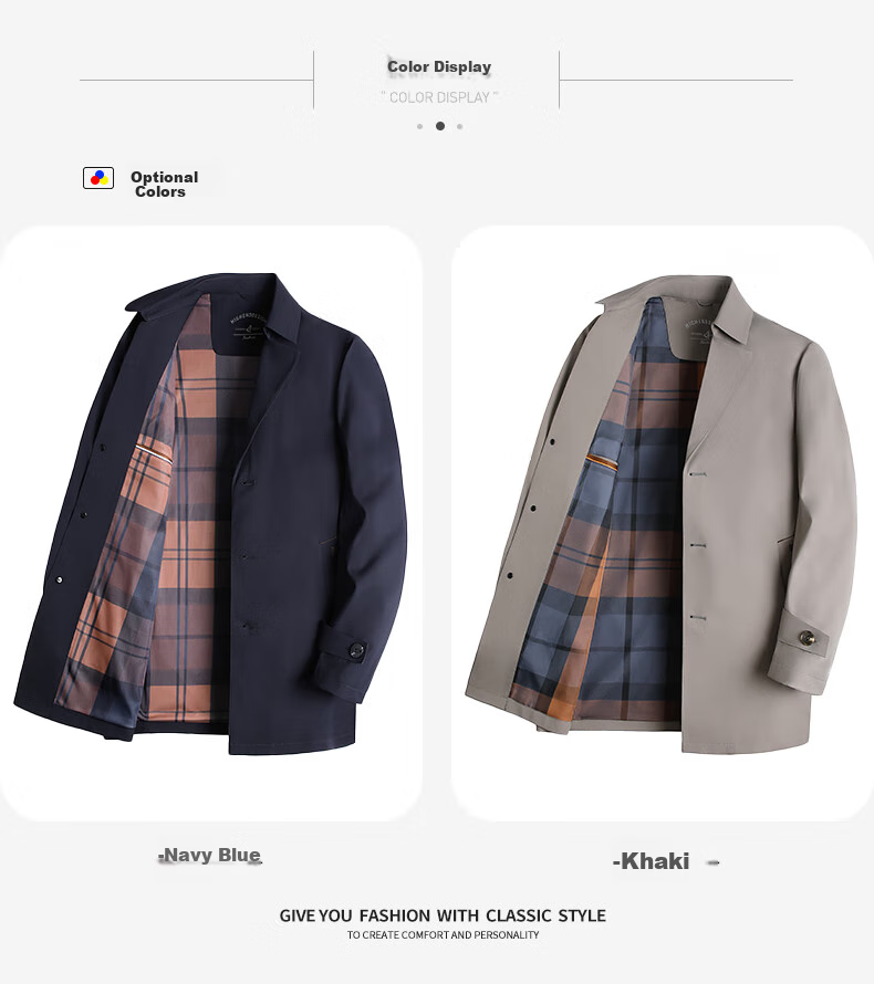 SHANSHAN High-End Trench Coat for Young And Middle-Aged Men, Mid-Length Solid Color Wrinkle-Resistant Casual Seamless Pressed Jacket Father's Day Outerwear 2