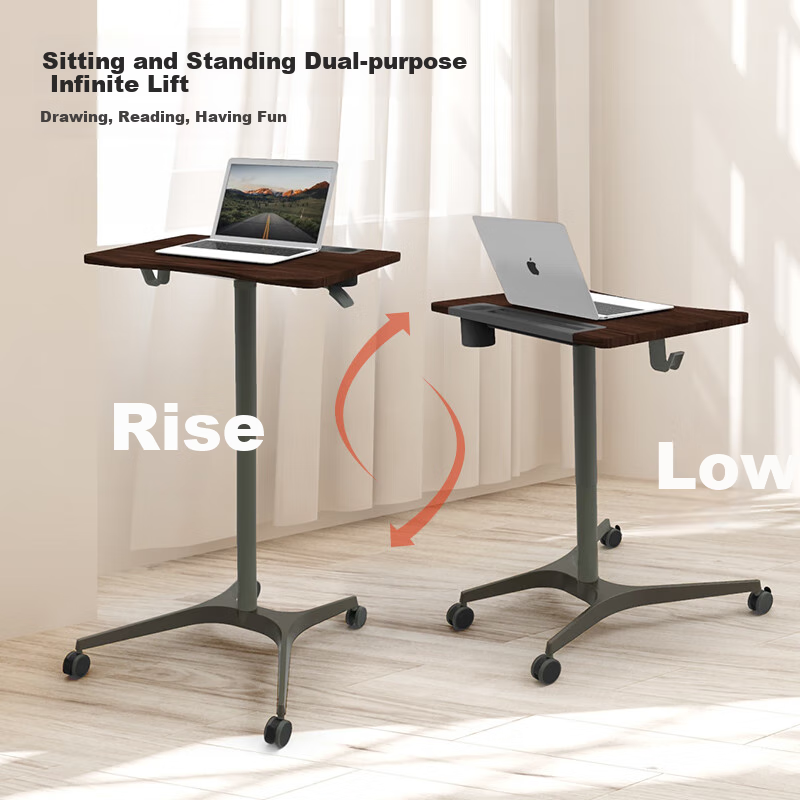 Yikelosi Adjustable Mobile Height-Adjustable Computer Desk Pneumatic Lift Infinite Folding Reading Training Office Study Side Table LTT805WL