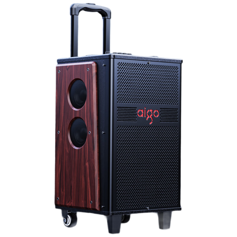 Aigo S612 Square Dance Speaker, High-Power Portable Outdoor Subwoofer, Bluetooth Karaoke-Specific Large Volume Mobile Trolley Speaker, Outdoor Performance Equipment, Wooden Double Micro Versio