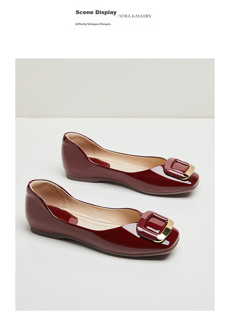 DAPHNE French Shallow Women's Flat Shoes, Red Elegant Loafers, Square Buckle Women's Shoes 4623101054 Beige 39 11