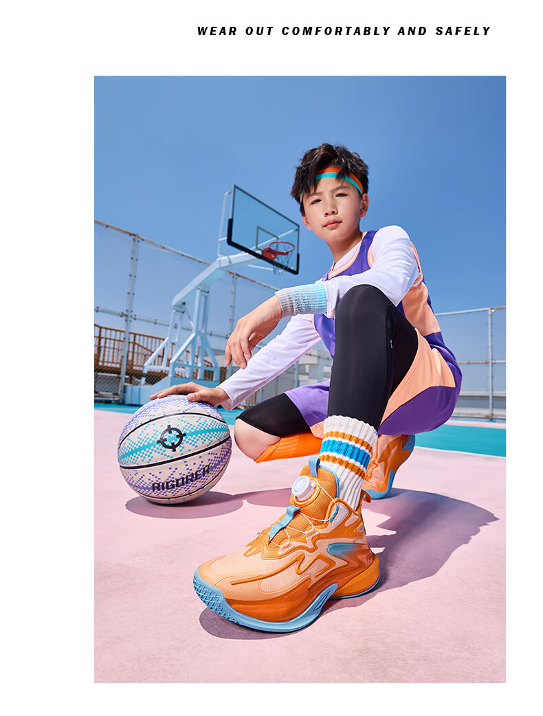 ERKE Kids Boys Youth Cushioning Basketball Shoes Children's Dial Buckle Sports Shoes Athletic Orange/Orange Haze Size 37 15