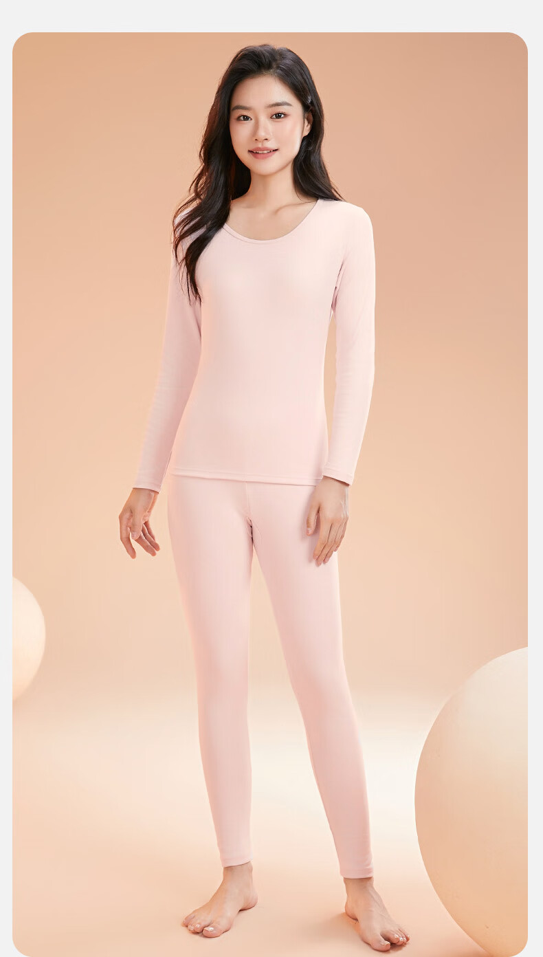 Fenteng Women's Thermal Underwear Autumn Winter Fleece Thickened Cationic Warm Base Layer Set Autumn Top and Bottom 1
