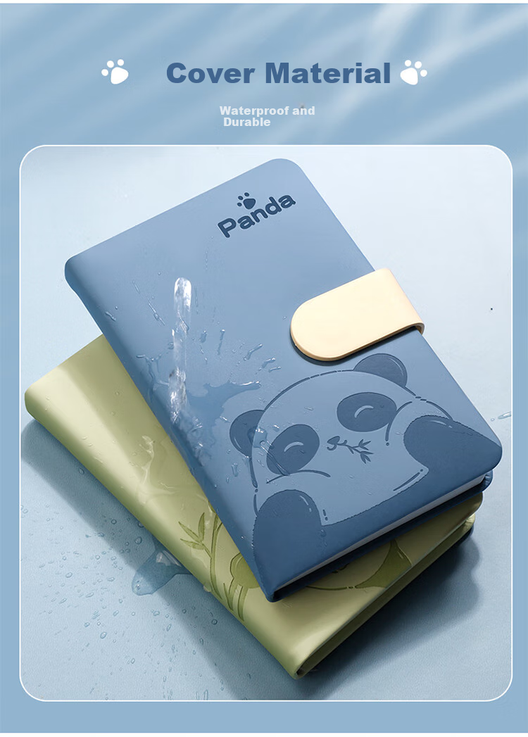 Ujia Panda Mini Notebook A6 Portable Diary Creative Thickened Cute Cartoon Stationery Pocket Book Customizable for Businesses, Horizontal Lines Gray-Blue 7