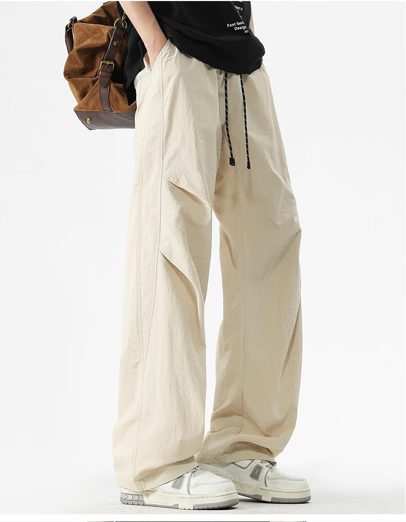 :CHOCOOLATE American Casual Pants for Men, Straight-Leg Loose Fit, Spring And Autumn New Style, Men's Ice Silk Quick-Dry Pants, Khaki, XL 7