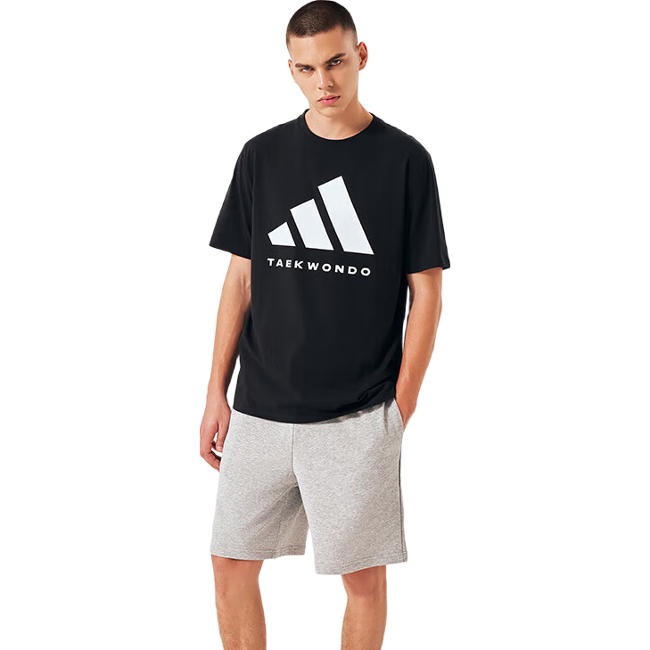 Adidas Men's Short-Sleeve T-Shirt, Spring And Summer Casual Sports Breathable Lightweight Round Neck Tee, Black/white (Cotton), 2XL