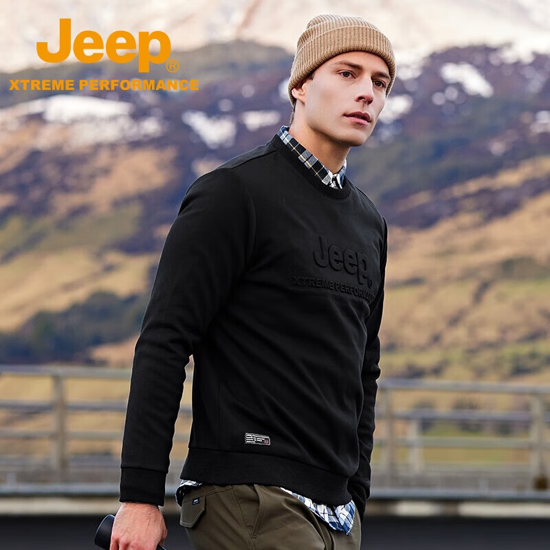 Jeep Men's Autumn Winter Thickened Warm Long Sleeve T-Shirt Outdoor Casual Loose Pullover Base Shirt 4344