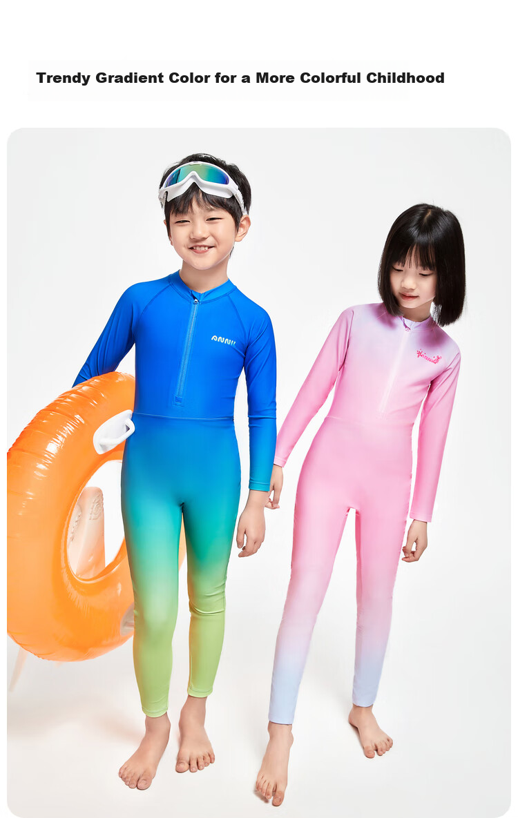 Annil Children's Clothing, Boys And Girls Long-Sleeve Long Pants One-Piece Swimsuit Set, Summer Elastic Water-Repellent Sun Protectio 3