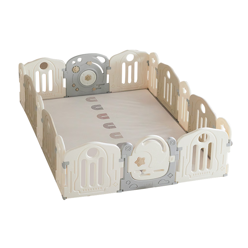 BEIESTATE Crawling Mat, Baby Playpen, Floor Play Area for Living Room, Indoor Playground Fence, Astronaut Fence, Mocha Color, 180*200 Cm