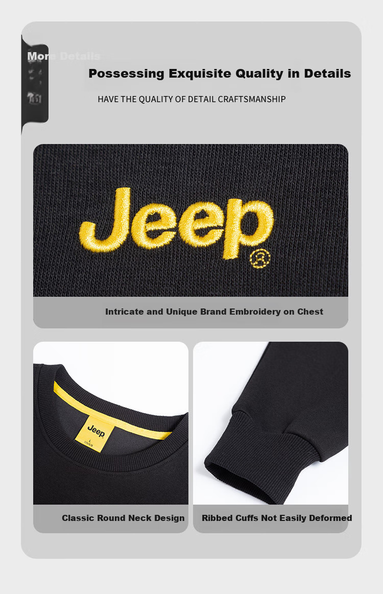 JEEP [Containing Mulberry Silk & Embroidery] Men's Sweatshirt, Solid Color, Loose Fit, Casual Sports T-Shirt, Dark Gray, XL 2