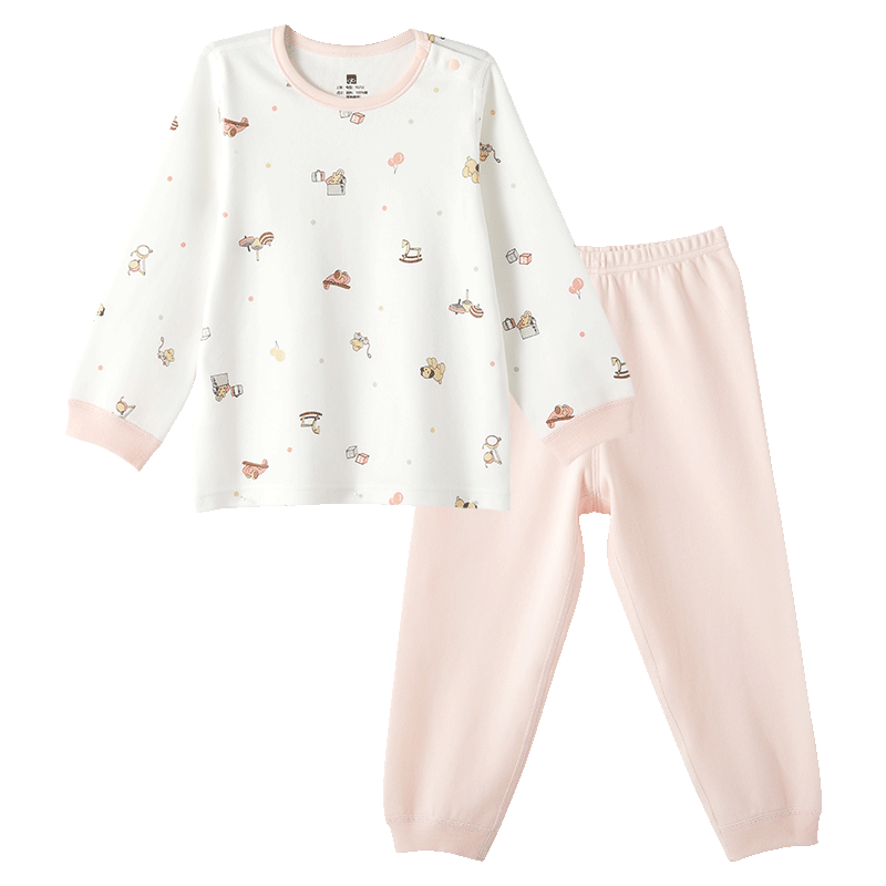 Gb (gb) Children's Pure Cotton Class A Autumn Clothes and Pants Set 7A Antibacterial and Anti-Mite Non-Fluorescent Underwear Set Wonderful Toy Pink