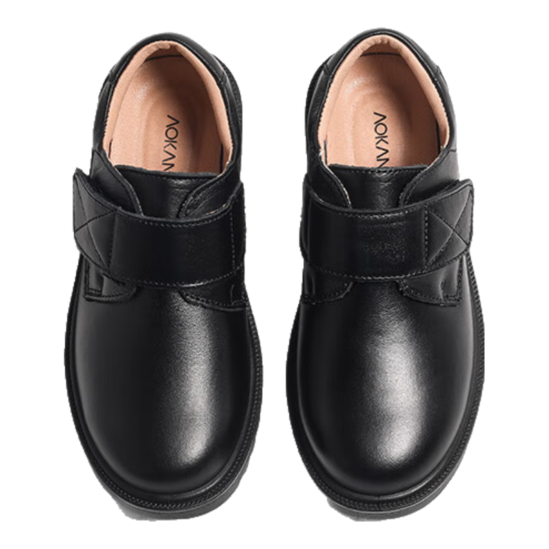 Aokang Children's Shoes, 2026 New Style Boys' Leather Shoes, Soft Sole Genuine Leather Performance Shoes for Kids, New Black Boys' British-Style Shoes