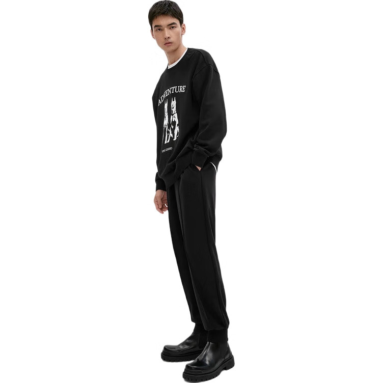 GXG Men's Clothing, Multi-Color Flocked Animal Print Crew Neck Sweatshirt, Black, 185/XXL