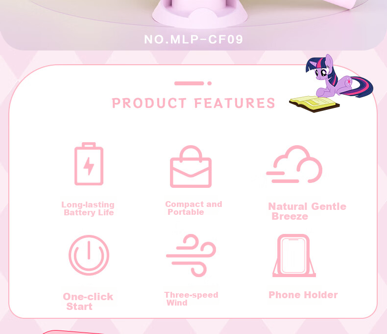Ouliwen Small Fan, Desktop And Bed Handheld Quiet USB Rechargeable Low Noise Three-Speed with Base, Portable Mini High-Power Office Dormitory Fan, My Little Pony Blue 3