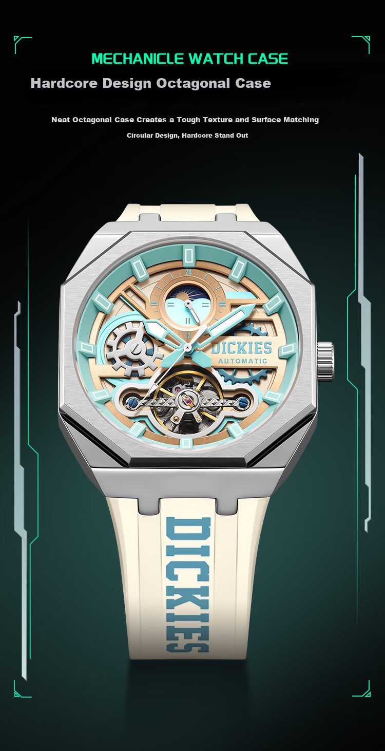 Dickies Mechanical Watch, Student Men's Fully Automatic Skeleton Watch, Mechanical Gift for Boyfriend, Valentine's Day Present Box, CL-485 Gree 3