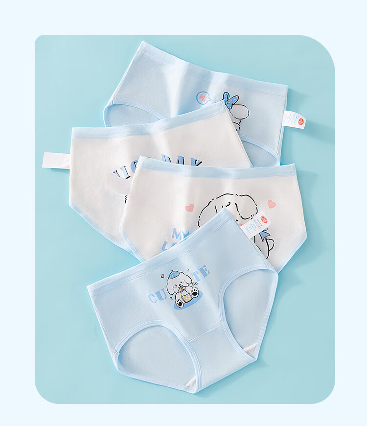 LangSha Children's Underwear, Girls' Panties, 5A Antibacterial, Teenage Developmental Period Triangle Briefs, 4-Pack, Blue Puppy Design, Size 140 9