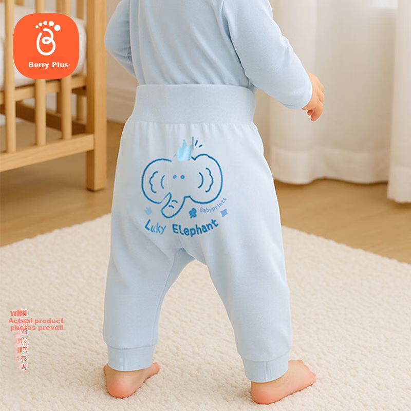 Детские штанишки Babyprints с защитой животика, хлопковые, с принтом "Голубой слон", размер 73