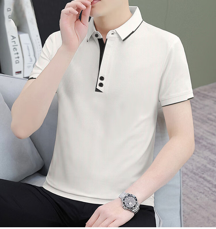 TUCANO Short-Sleeve T-Shirt for Men, Summer Cool-Feeling Collared Versatile Polo Undershirt, Business Casual Top Menswear, Black L 7
