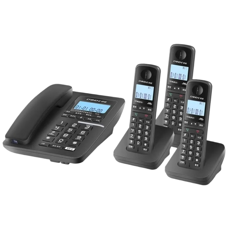 CHINO-E Digital Cordless Phone Wireless Landline Phone with Handset Intercom One-Touch Dial Hands-Free Fixed Phone W129 One-to-Three Black