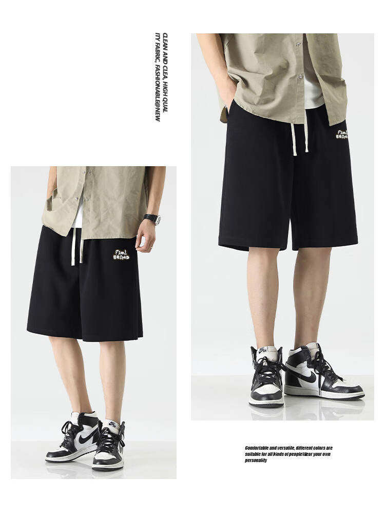 MMOPTOP American-Style Ice Silk Thin Five-Point Shorts, Summer Men's Loose Quick-Dry Breathable Shorts, F304P Black XL 7
