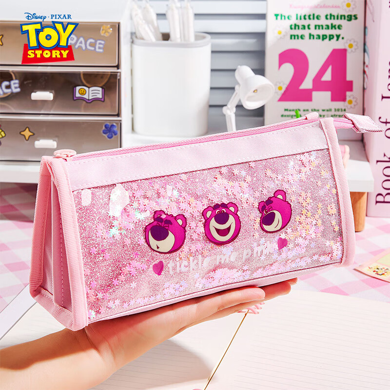 Disney Elementary School Pencil Case Large Capacity Handheld Stationery Bag High-Value Pencil Pouch Sand Flow Stationery Box Middle School Girls Study Supplies Storage Bag Graduation Gift