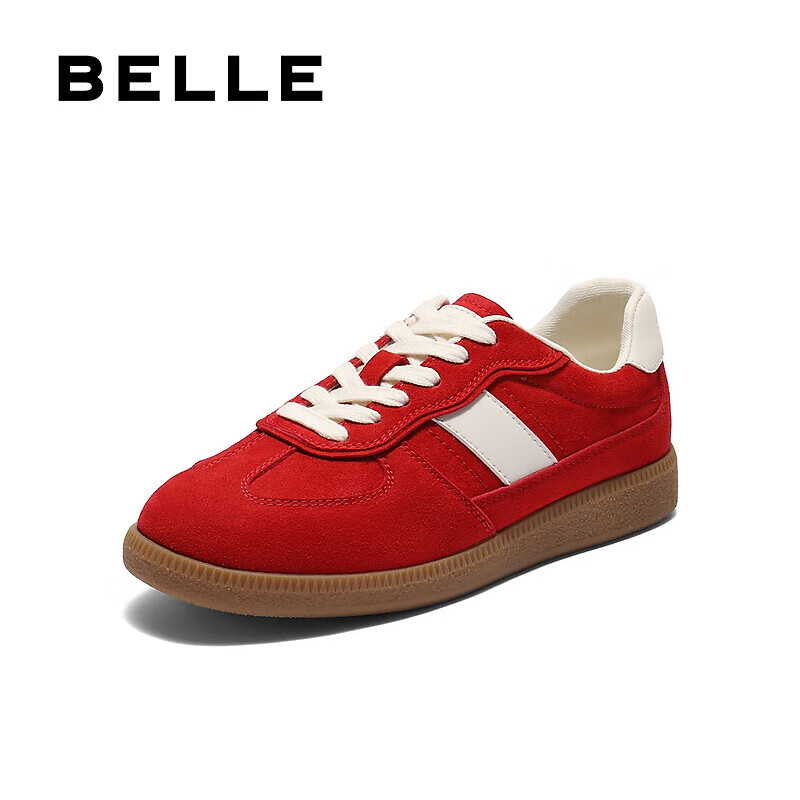 Belle Women's Shoes, Retro Forrest Gump Shoes, Training Shoes, Spring Simple Comfortable Versatile Casual Sneakers B2685CM5, Red, Size 34