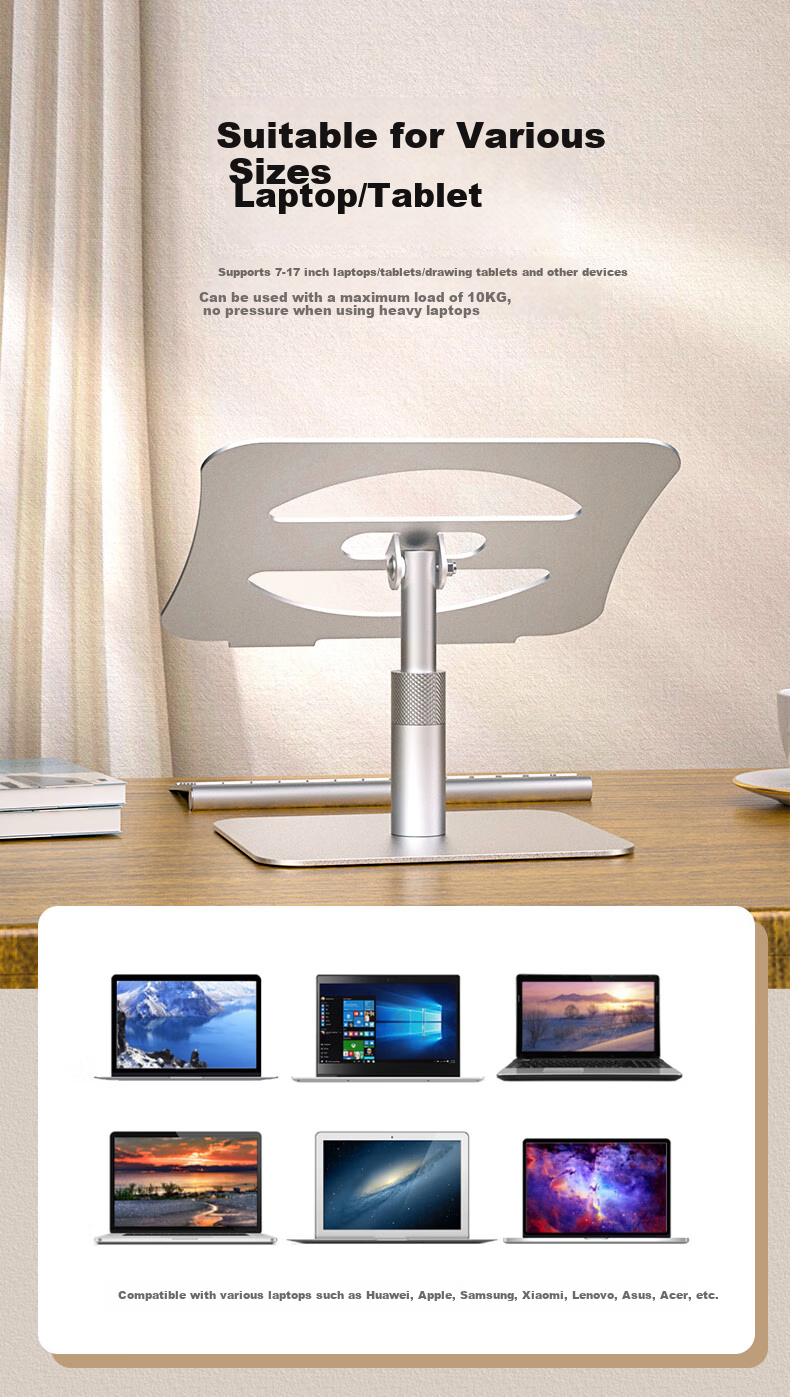 ECOLA 360° Rotating Laptop Stand, Computer Stand for Sitting And Standing, Desktop Adjustable Height Riser, Compatible with Lenovo Legion, Apple Mac, Huawei Laptops, NA920Y 7