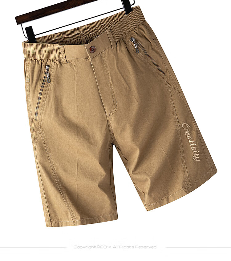 ROMON 100% Cotton Men's Summer Casual Business Zip Pocket Cargo Sports Beach Shorts Men's Knee-Length Pants 11