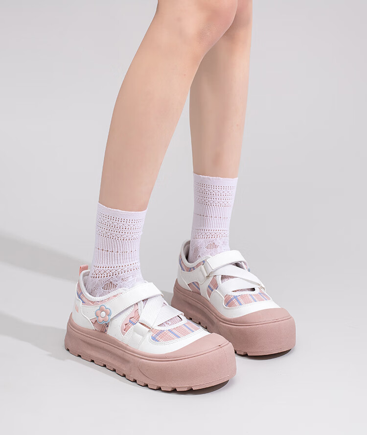 Warrior Women's New Thick-Soled Casual White Sneakers L643C White/Pink Size 36 4
