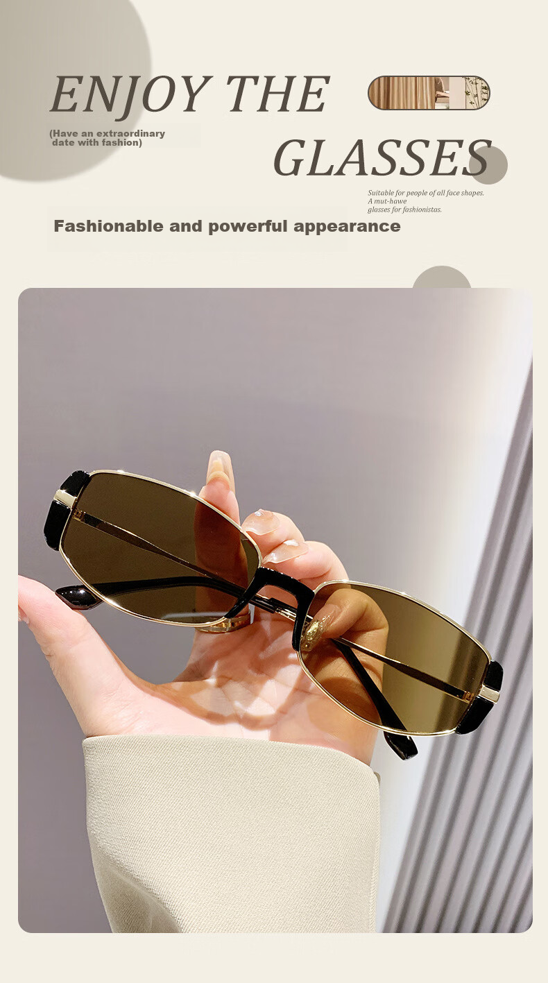Boshide Sunglasses, Vintage Modern Small Brown Glasses with High-End Metal Square And Round Face Sunglasses, Gold Frame Tea-Shaped Lenses 1