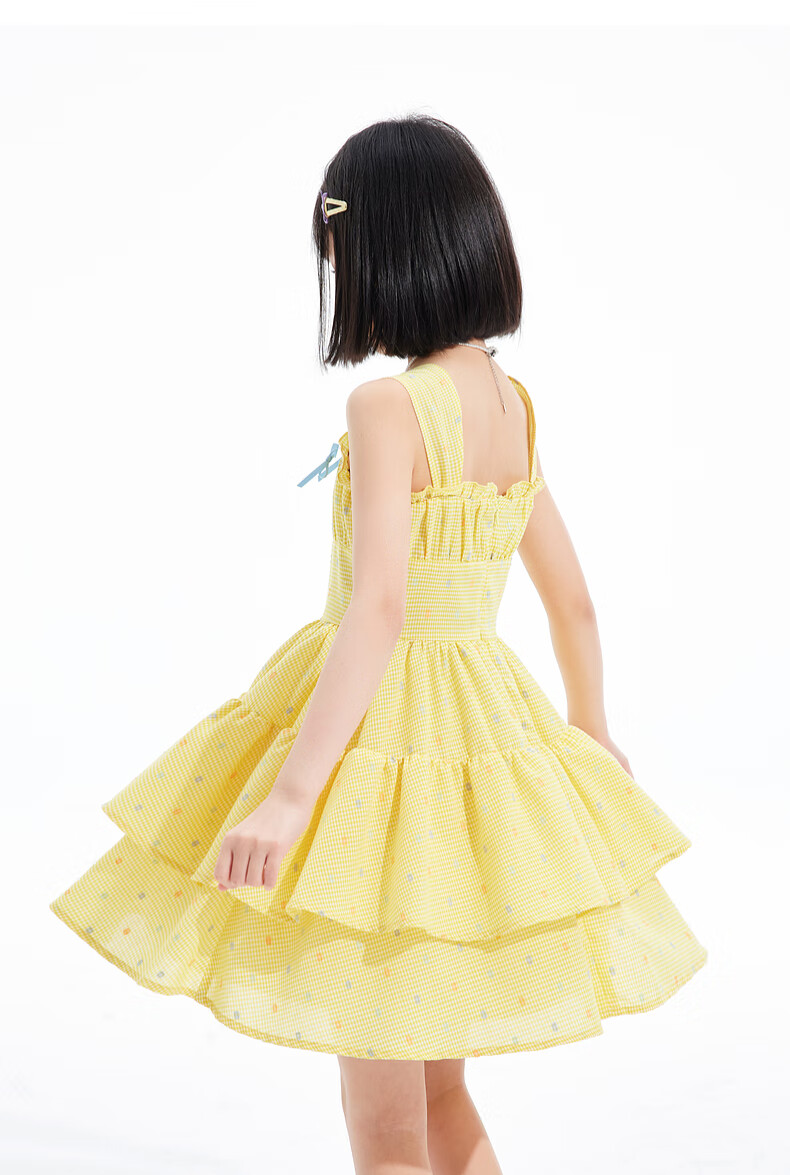 Zhimu Girls' Dress, for Older Children, Sweet Spaghetti Strap Princess Dress, Children's Dress, Cream Yellow, Size 160 8