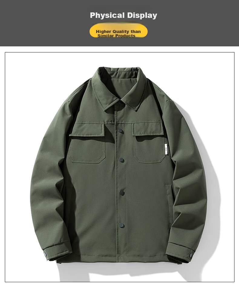 JEANSWEST OUTDOOR Men's Jacket, Spring And Autumn Versatile Loose-Fit Solid Color Lapel Coat, Outdoor Casual Outerwear, Army Green, XL 4