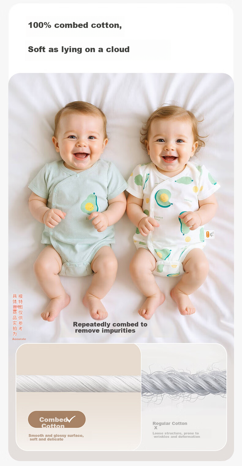 Babyprints Infant Romper, 2-Piece Set, Pure Cotton Onesie, Short-Sleeve Triangle Bodysuit, Thin Underwear, Belly Protection Jumpsuit, Green, Size 66 2