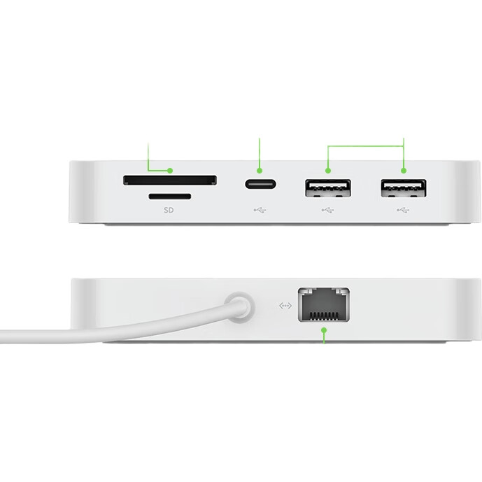 Адаптер-концентратор Belkin INC011btWH Type-C 6-в-1, Thunderbolt, USB Ethernet HDMI, SD/TF кард-ридер, 10 Гбит/с