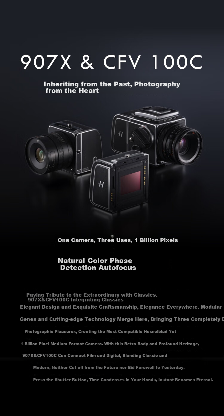 HASSELBLAD 907X & CFV 100C Medium Format Mirrorless Digital Camera, Film Adapter, 100 Million Pixels, HASSELBLAD Natural Color Solution, Phase Focus 2