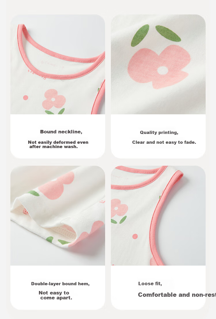 DEESHA [7A Antibacterial Comfort Cotton] Girls' Lightweight Breathable Nightgown, Spring And Summer Home Dress, White with Pink Flowers 3