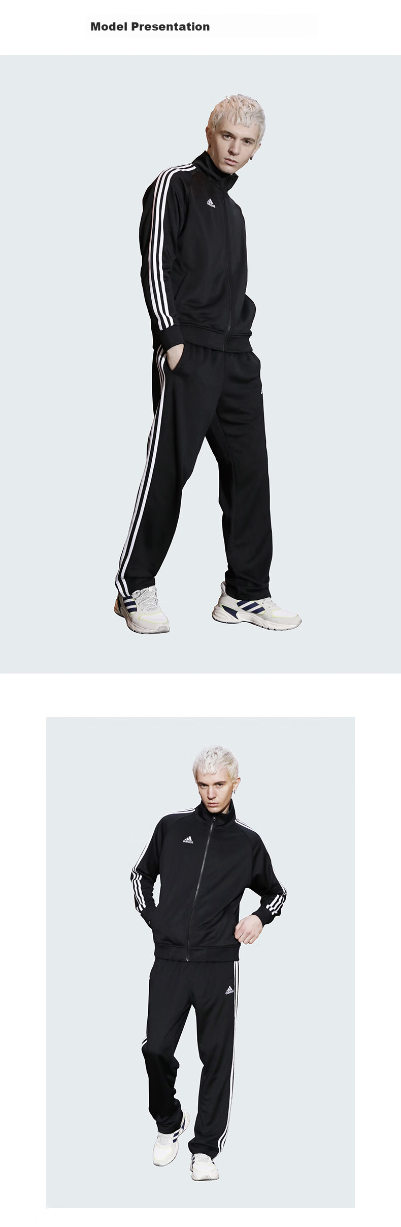 Adidas Men's Spring Running Sportswear Set with Windproof Jacket And Straight-Leg Pants Two-Piece Suit, Black And White, Size L 9