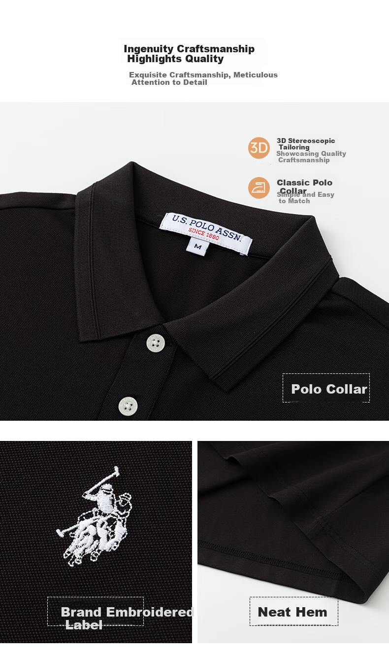 U.S. POLO ASSN., [Light Luxury Mulberry Silk], Polo Shirt for Men, Summer Business Cool-Touch T-Shirt, High-End Short-Sleeve, Father's Day 3