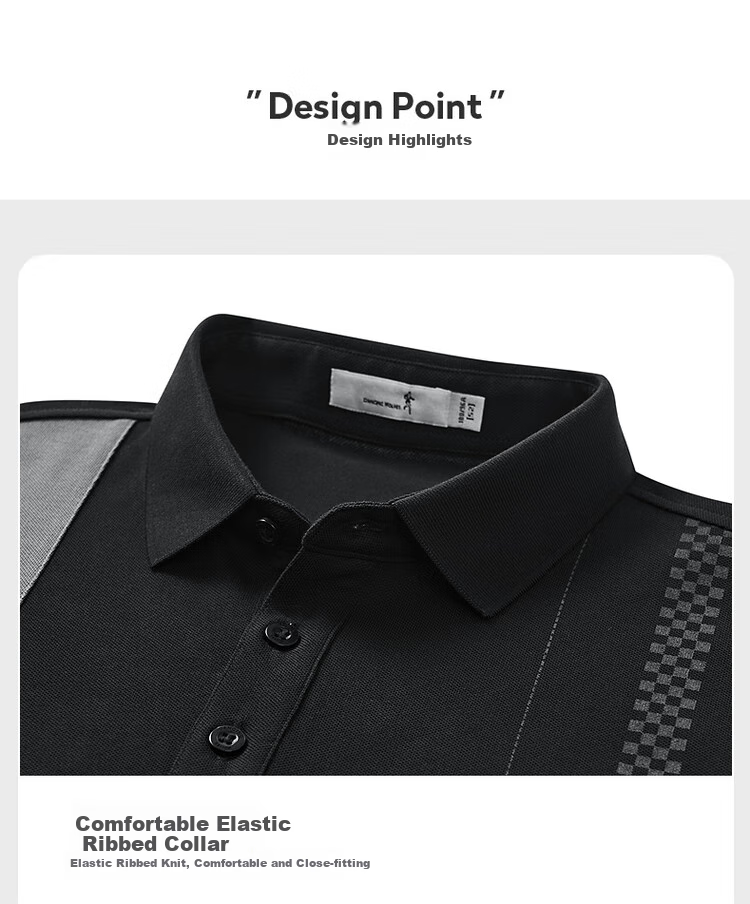DANCING WOLVES [5A Antibacterial] Long-Lasting Shape-Retaining Solona Spliced Short-Sleeve POLO Shirt for Men, 001 Black, XL(180) 2