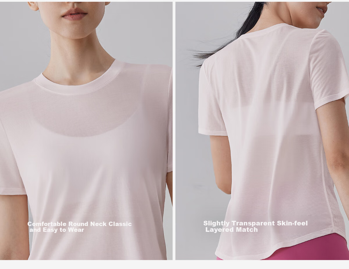 Gigt Quick-Dry Sports Short Sleeve for Women, Summer Tencel Breathable Round Neck Fitness Wear Yoga Top, Light Mist Pink, S 35