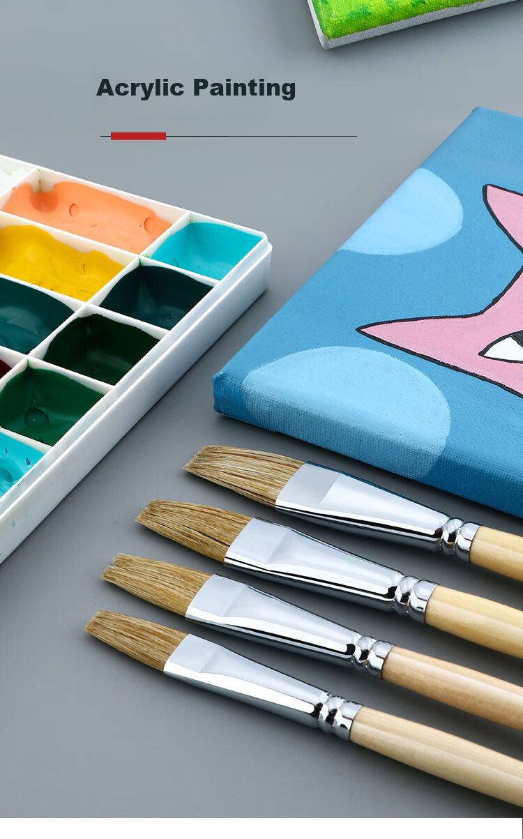 Transon Oil Painting Brush Single Pig Bristle Flat Head Gouache Oil Acrylic Paint Specialized Brush Flat Brush Drawing Hand-Drawn Wall Painting Brush Art Student No. 1 Art Sketching Tool 6