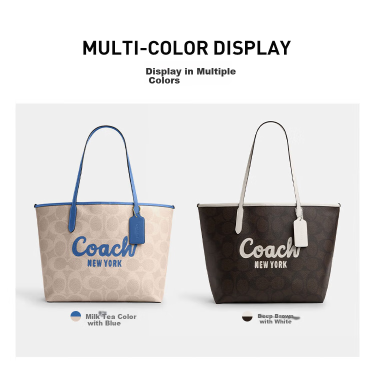 COACH [Brand Direct Supply], Women's CITY33 Shoulder Tote Bag, Dark Brown with White Accents, CY705, New Year Gift 1